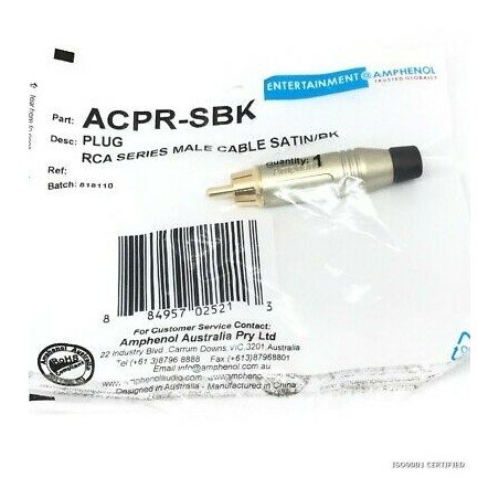 RCA SERIES MALE CABLE PLUG BLACK AMPHENOL ACPR-SBK
