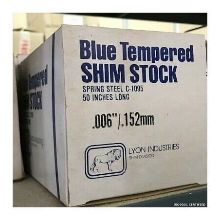 C-1095 Lyon Industries Blue Tempered Shim Stock .006" .152mm 50INCH