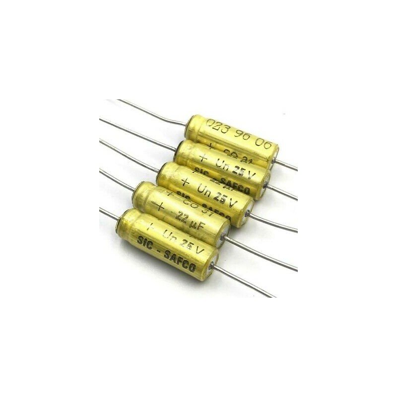 22UF 25V AXIAL ELECTROLYTIC CAPACITOR SAFCO QTY:5