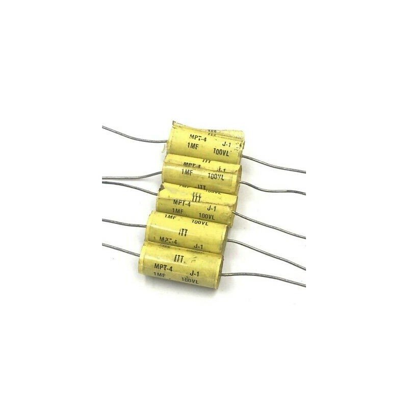 1UF 1000NF 20% 100V AXIAL METALLIZED POLYESTER CAPACITOR ITT QTY:5