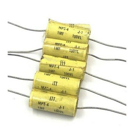 1UF 1000NF 20% 100V AXIAL METALLIZED POLYESTER CAPACITOR ITT QTY:5