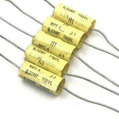 0.33UF 330NF 100V AXIAL CAPACITOR MPT-4 ITT QTY:5