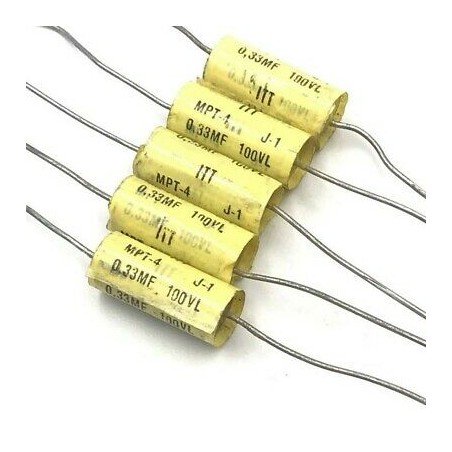 0.33UF 330NF 100V AXIAL CAPACITOR MPT-4 ITT QTY:5