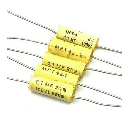 0.1UF 100NF 100V 20% AXIAL CAPACITOR MPT-4 ITT QTY:5