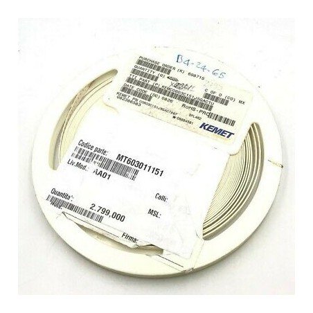 150PF 50V 5% SMD/SMT CAPACITOR C0603C151J5GACTU KEMET QTY:100