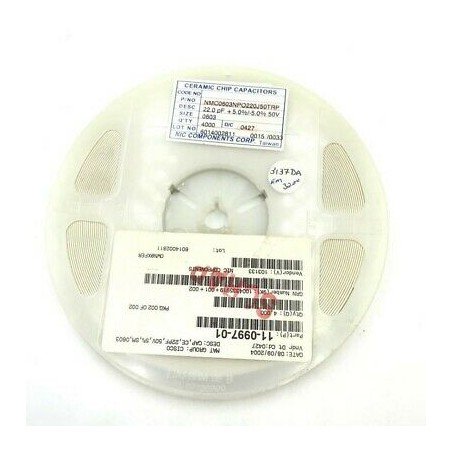 22PF 50V 5% SMD/SMT CAPACITOR C0603NP0220J50TRD NIC QTY:100