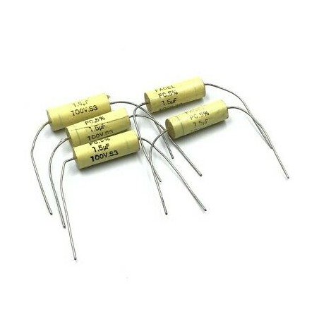 1.5UF 100V AXIAL POLYPROPYLENE AUDIO CAPACITOR 21X10MM FACEL [QTY:5]