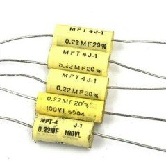 0.22UF 220NF 20% 100V AXIAL CAPACITOR MPT4 J-1 ITT QTY:5