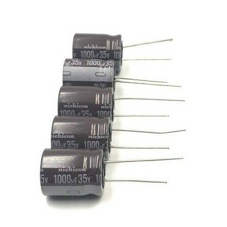 1000UF 35V RADIAL ELECTROLYTIC CAPACITOR NICHICON PL(M) 105c  QTY:5 DIAMETER: 15MM  HEIGHT